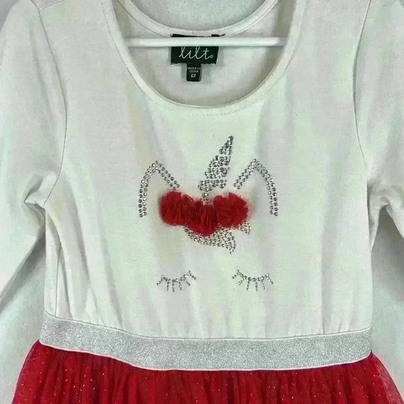 Lilt Girl’s Unicorn Dress Sz 6X Red and White Net Skirt Christmas - Picture 4 of 11